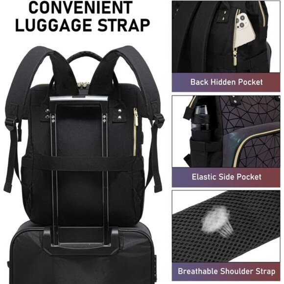 Geometric Luminous Backpack Holographic Reflective Bag Wallet Clutch Set - Picture 4 of 7